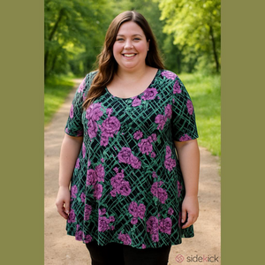 Lularoe Perfect T with Flowy vented hem floral striped 2X